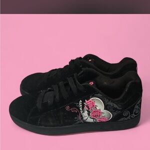 Black Sneakers with Pink Floral Design